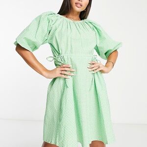 Green Gingham Puff Sleeve Dress